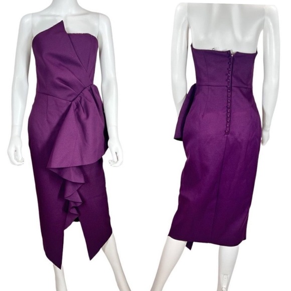 Elliatt Reception Cascade Ruffle Strapless Structured Cocktail Midi Dress Small - Picture 15 of 16